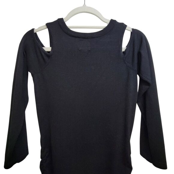 Hippie Rose Black Long Sleeve Side Cinch Cold Shoulder Sweater Top Size Small - Picture 6 of 9